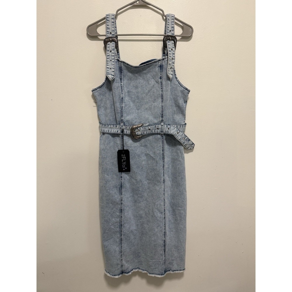 2 Fly Co. Buckle Up Blues Denim Dress Western Size L